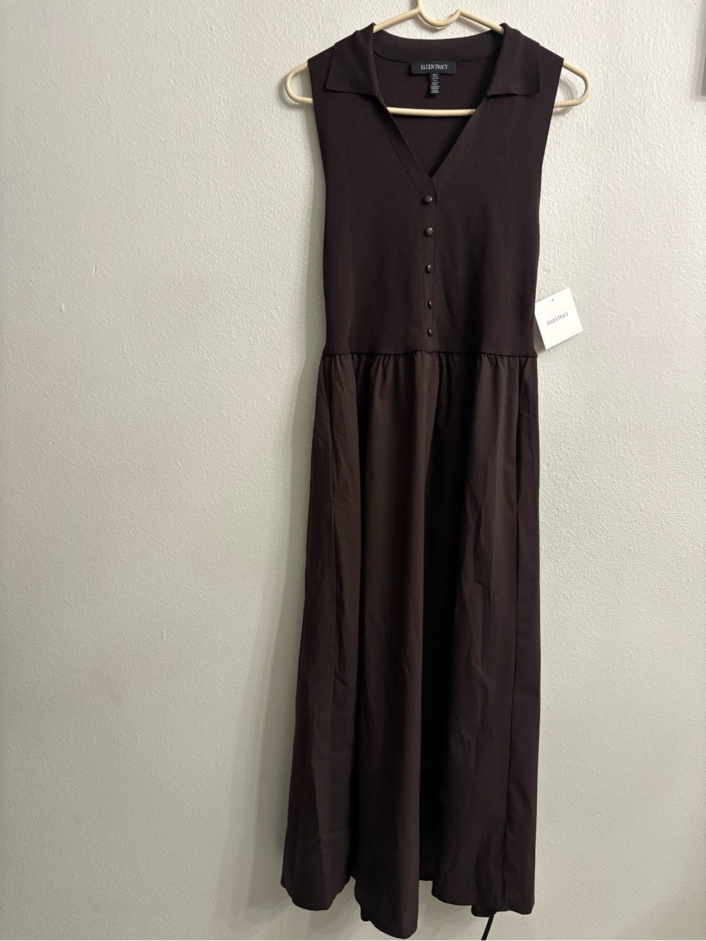 Ellen Tracy Dark Brown Sleeveless V-Neck Maxi Dress